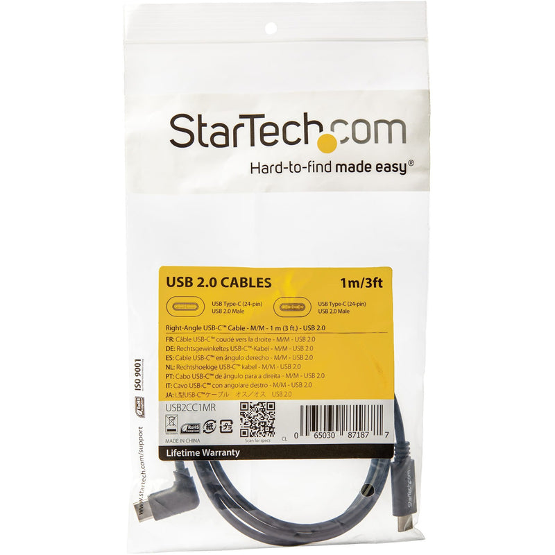 Full retail package of StarTech.com USB-C cable showing certifications and package contents