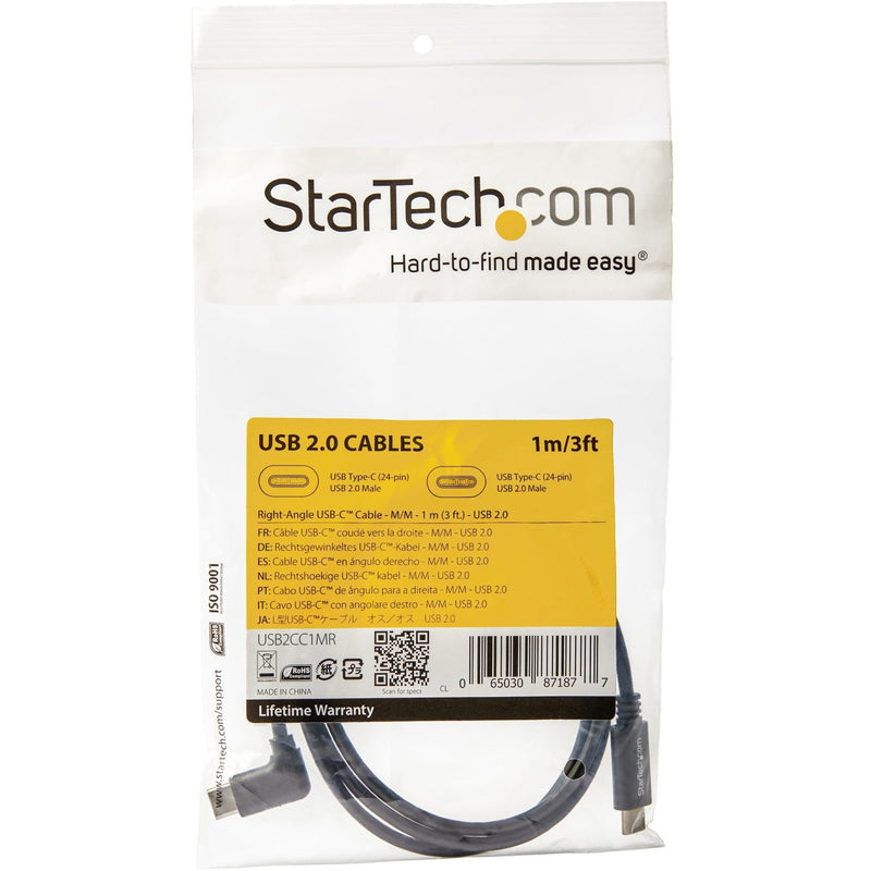 Retail packaging of StarTech.com USB-C cable showing multi-language descriptions and warranty information