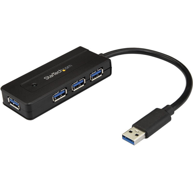 StarTech.com 4-port USB 3.0 hub showing four blue USB ports and connecting cable