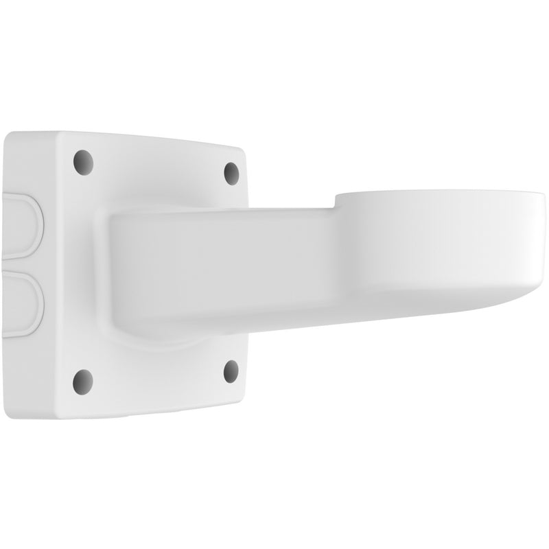 Side view of AXIS T94J01A white wall mount bracket showing mounting plate and extension arm