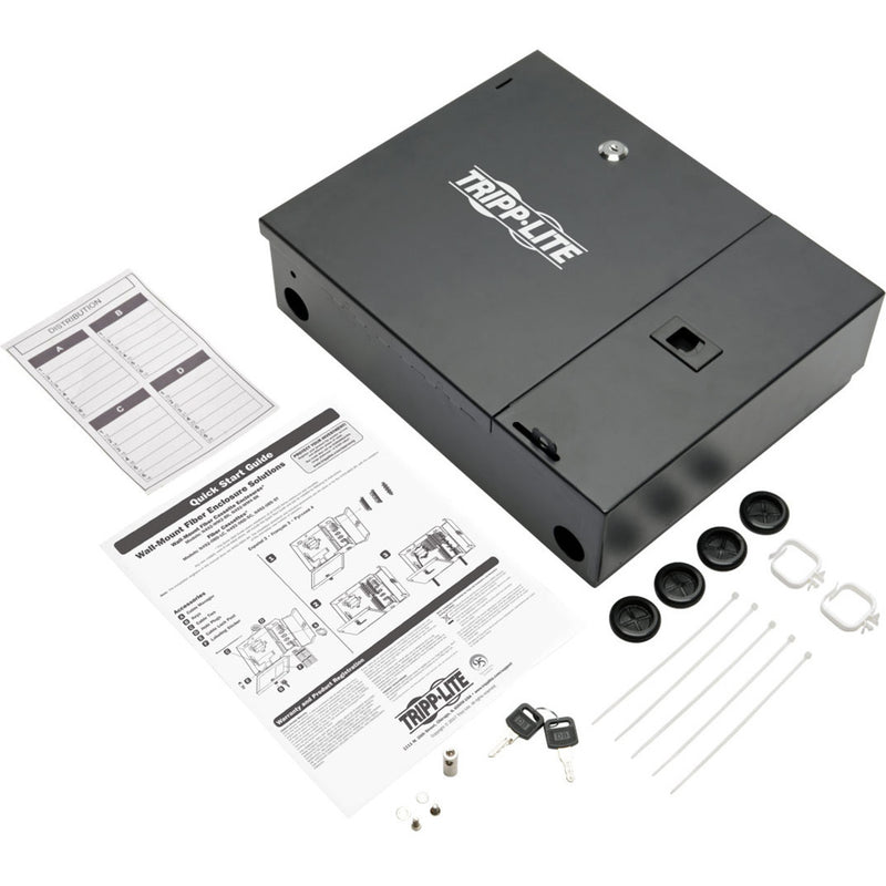 Product contents display showing enclosure, mounting hardware, and installation documentation