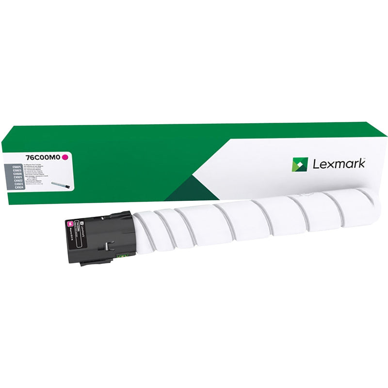 Lexmark 76C0HM0 high-yield magenta toner cartridge in white protective packaging with green Lexmark branded box