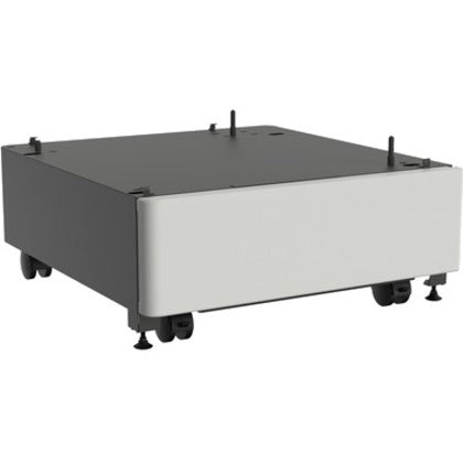 Lexmark printer cabinet with casters shown in gray and white finish, featuring a solid top surface and mobile base design