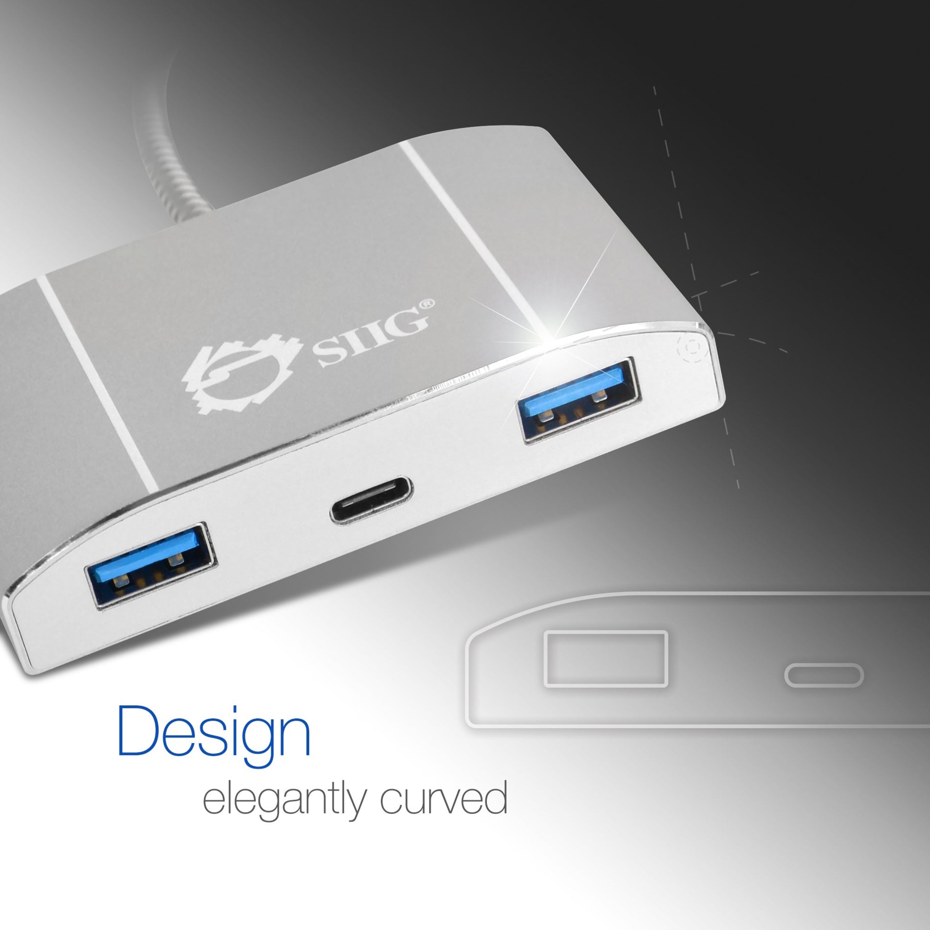 品牌名称：SIIG  SIIG JU-H30C11-S1 USB-C 转 4 端口 USB 3.0 集线器带 PD 充电 - 增加连接选项