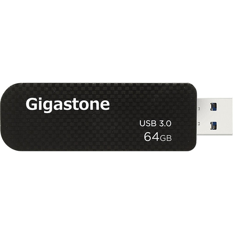 Gigastone 64GB USB 3.0 flash drive featuring black carbon fiber texture pattern and white branding