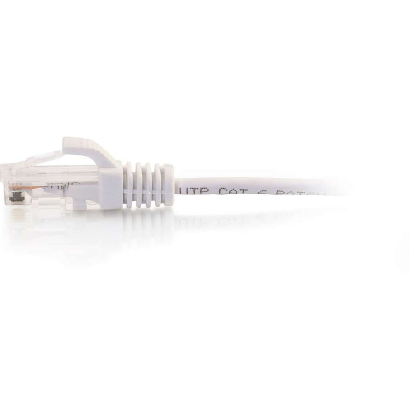 Detailed side view of Cat6 ethernet cable connector highlighting strain relief boot and slim design