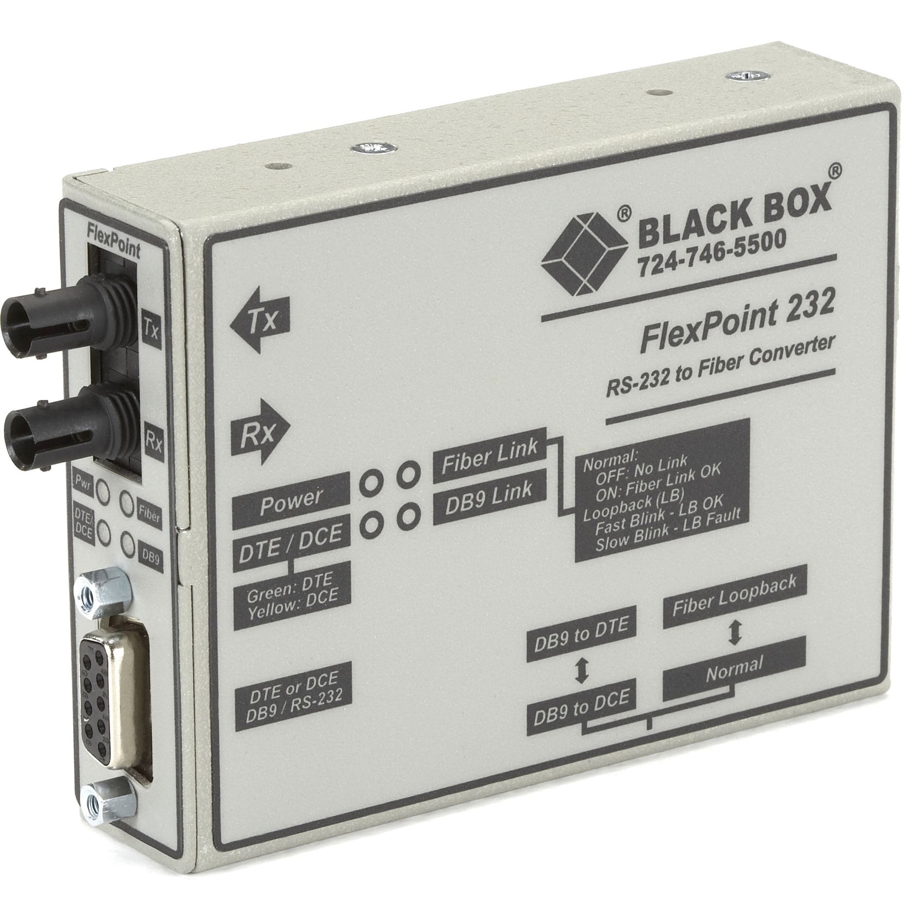 Black Box ME661A-MST Flexpoint Async RS232 Extender - Fiber DB9 Female ST MM 5-km, TAA Compliant, 2 Year Warranty
