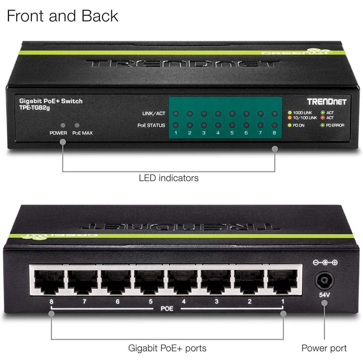 TRENDnet TPETG82G 8-Port Gigabit PoE+ Switch, Lifetime Warranty, TAA/NDAA Compliant, Taiwan Origin