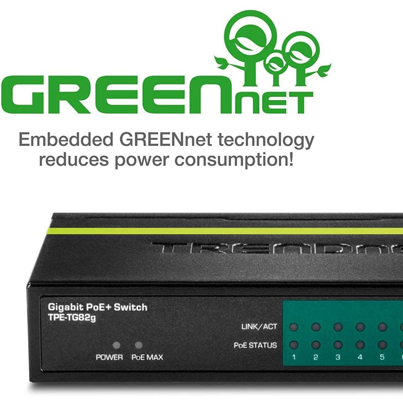 GREENnet technology logo and feature highlight on TPE-TG82g switch-alternate-image7