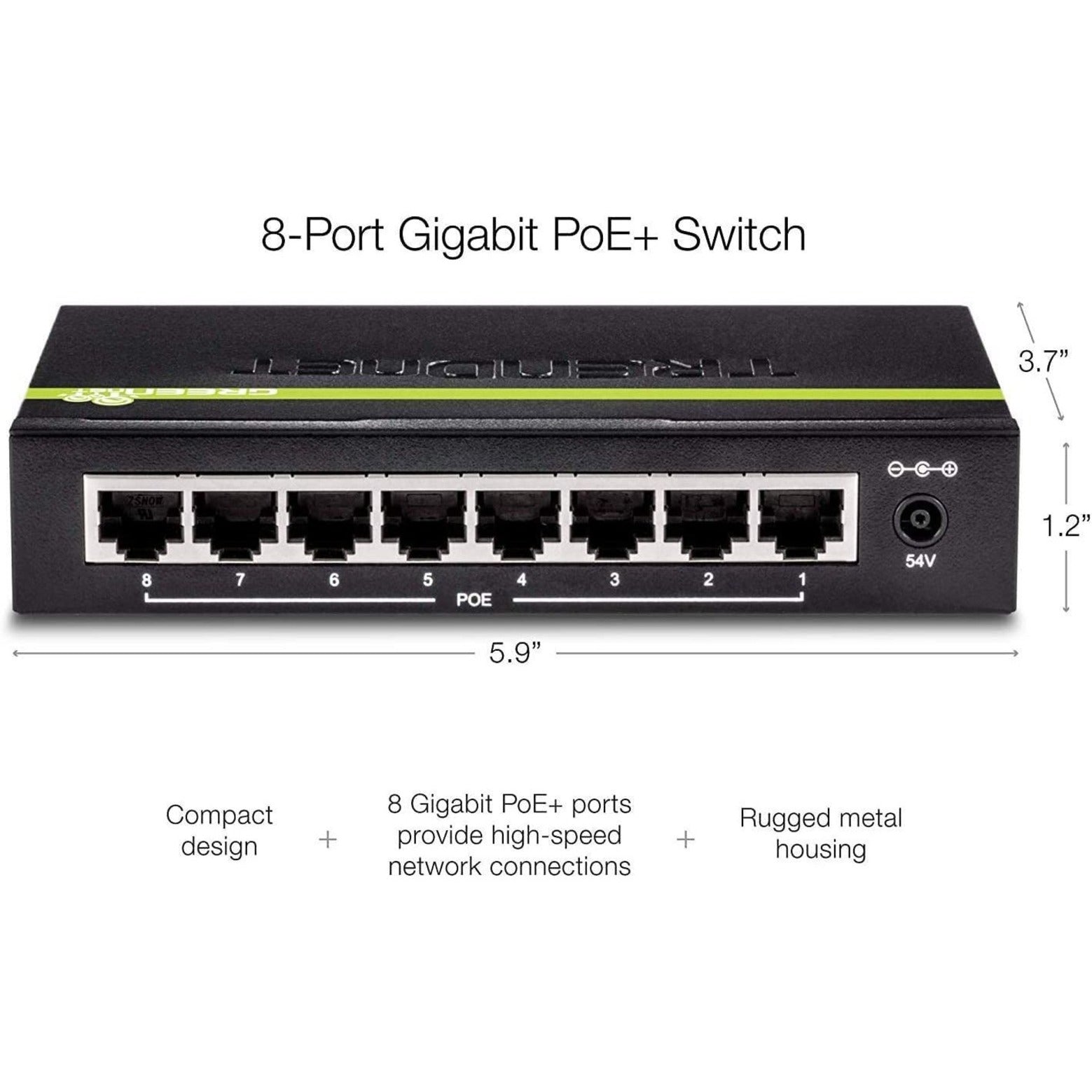 TRENDnet TPETG82G 8-Port Gigabit PoE+ Switch, Lifetime Warranty, TAA/NDAA Compliant, Taiwan Origin