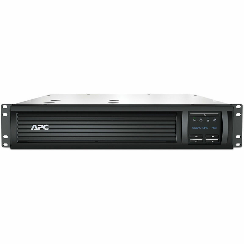 Front view of APC SMT750RM2UC Smart-UPS 750VA rack-mounted UPS system with LCD display panel