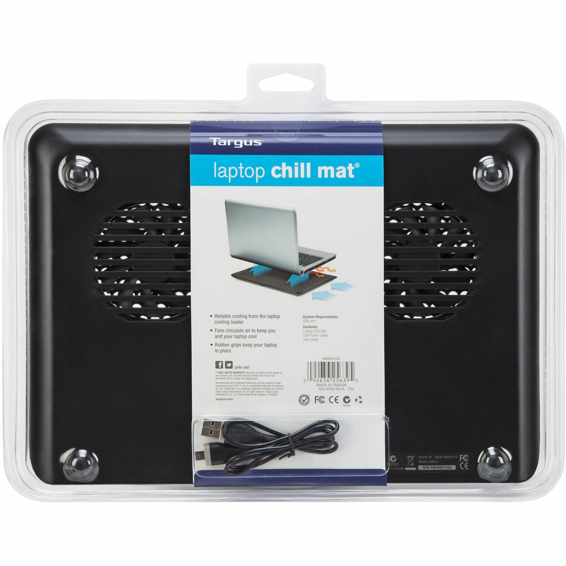 Targus AWE61US 16" Almohadilla de Enfriamiento Doble Ventilador Alfombrilla de Enfriamiento Alimentada por USB