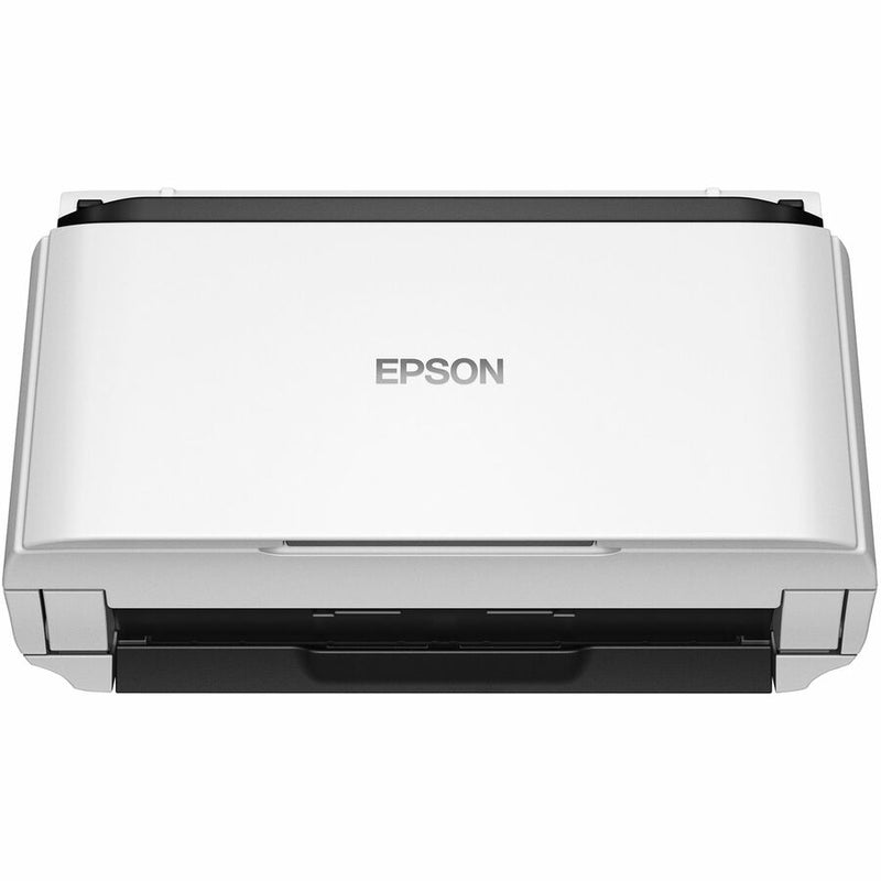 Top-down view of Epson DS-410 showing sleek white exterior design