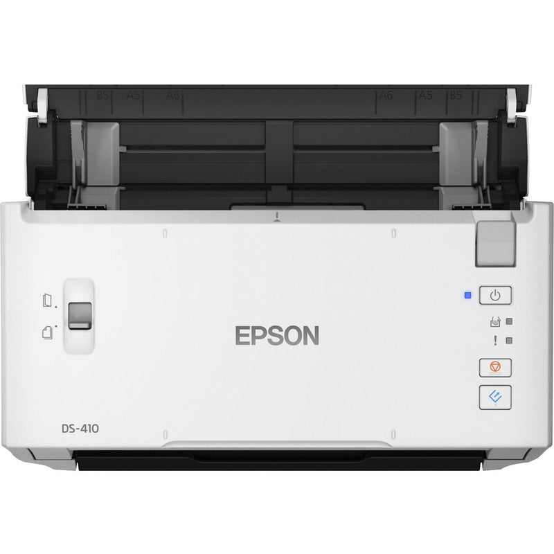 Top view of Epson DS-410 scanner showing compact form factor