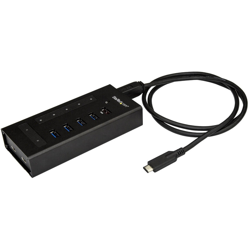 StarTech.com 7-port USB-C hub showing USB-A ports and connection cable from front angle