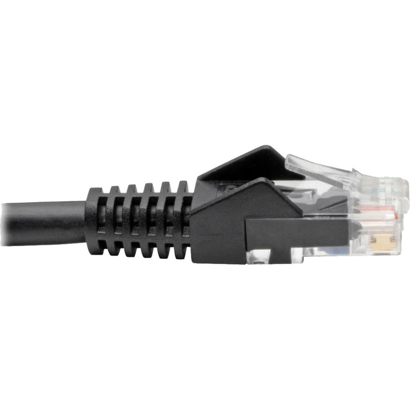 Side profile of Cat6 cable connector showing strain relief boot design