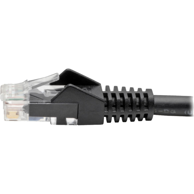 Close-up of Cat6 cable connector showing protective features and clear housing