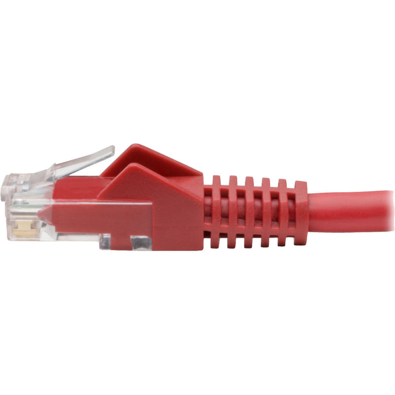 Detailed side view of Cat6 connector showing snagless boot and strain relief