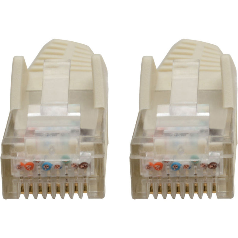 Detailed front view of RJ45 connector contacts and internal wiring