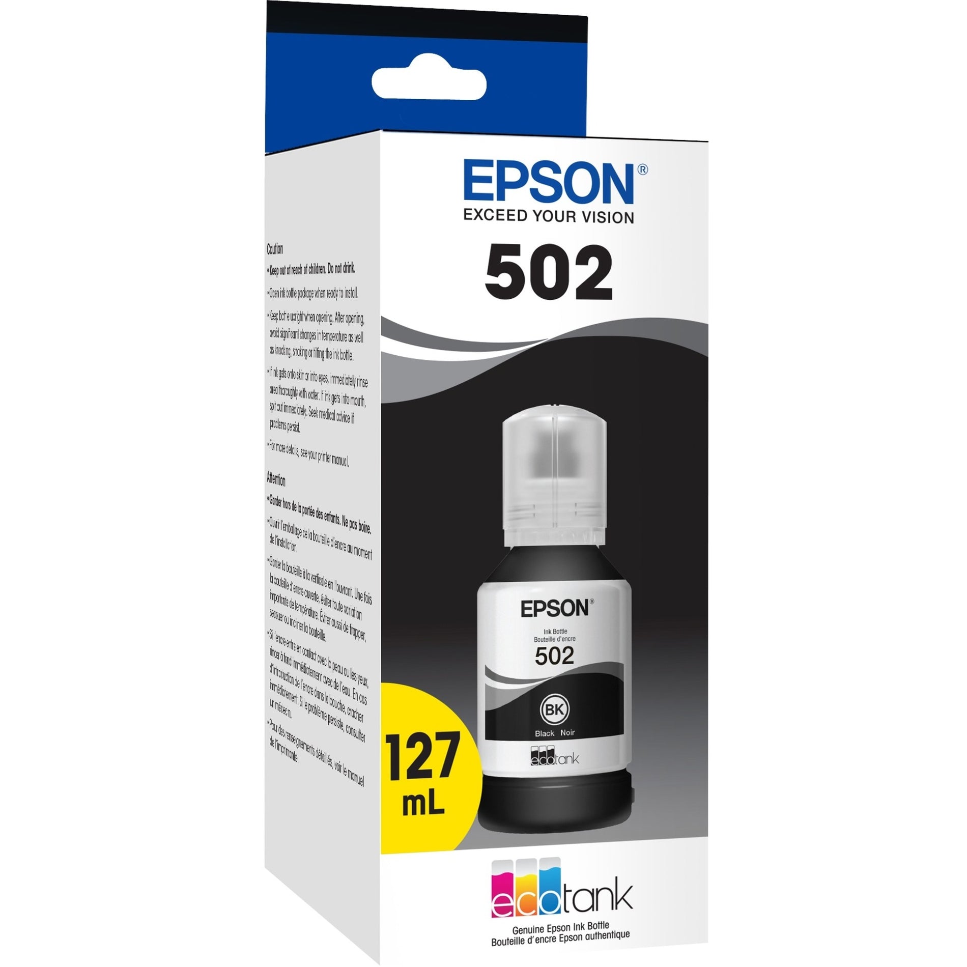 Epson T502 T502120-S Black Ink Bottle - Ink Refill Kit for Epson WorkForce EcoTank Printers