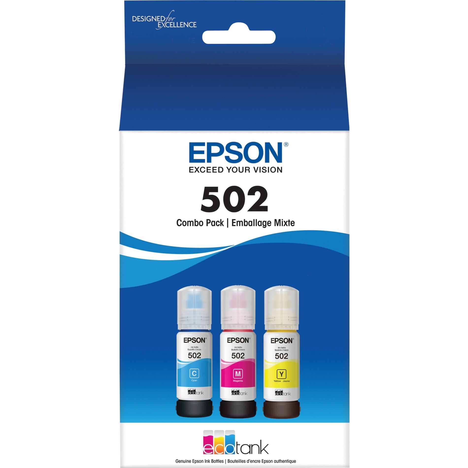 Epson T502 T502520-S Multi-Color Ink Cartridges C/M/Y 3-Pack - For Epson WorkForce EcoTank Printers