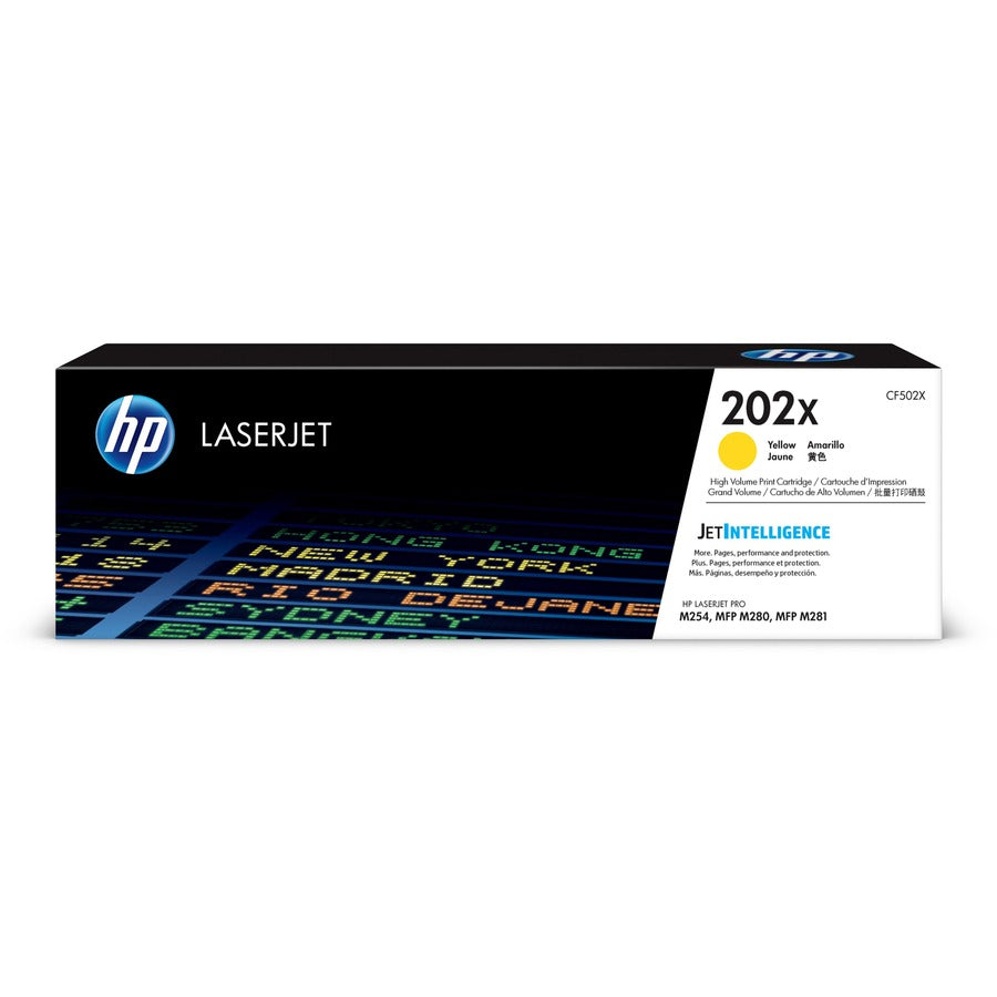 HP CF502X วอลลุ่มสูง 202X ตลับหมึกเลเซอร์สีเหลืองแท้ ผลิตโดย HP จำนวนหน้าที่พิมพ์ 2500 หน้า