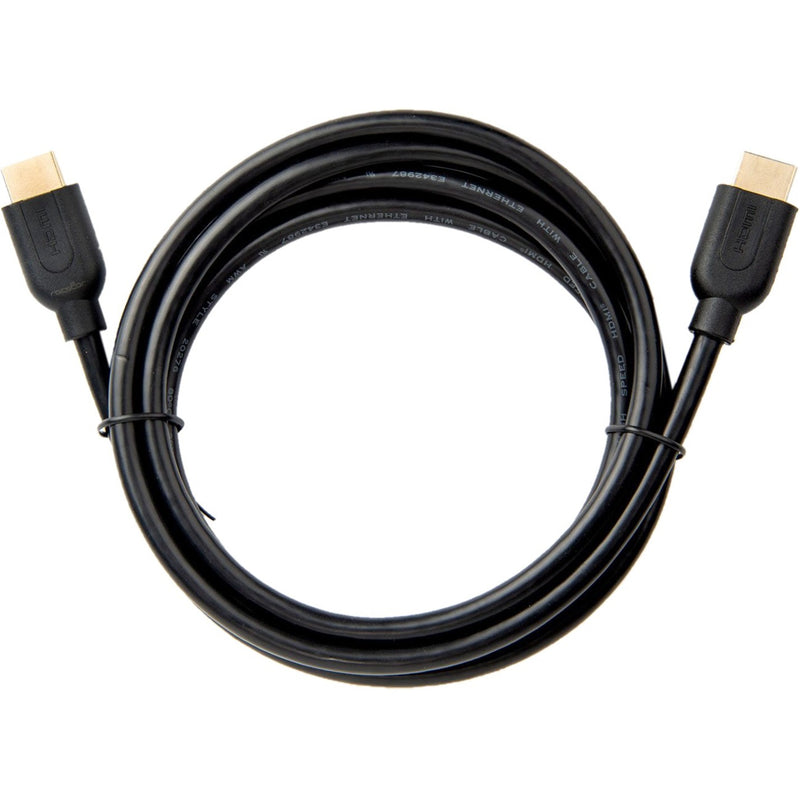 6-foot black Rocstor HDMI 2.0 cable with gold-plated connectors coiled in circular shape