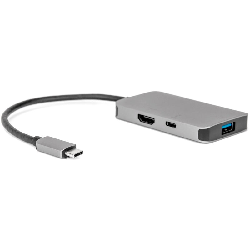 Side view of Rocstor USB-C multiport adapter showing HDMI, USB-C, and USB 3.0 ports