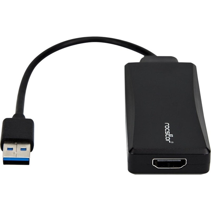 Rocstor USB 3.0 to HDMI adapter showing USB connector and HDMI port against white background