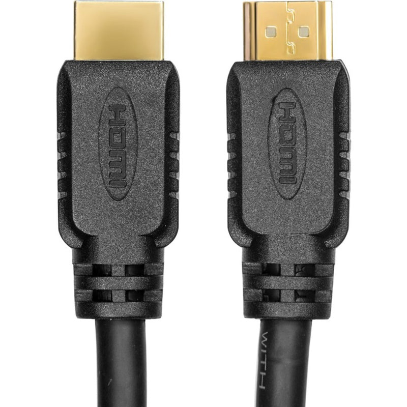 Close-up view of gold-plated HDMI 2.0 connectors with black protective housing on Rocstor premium cable