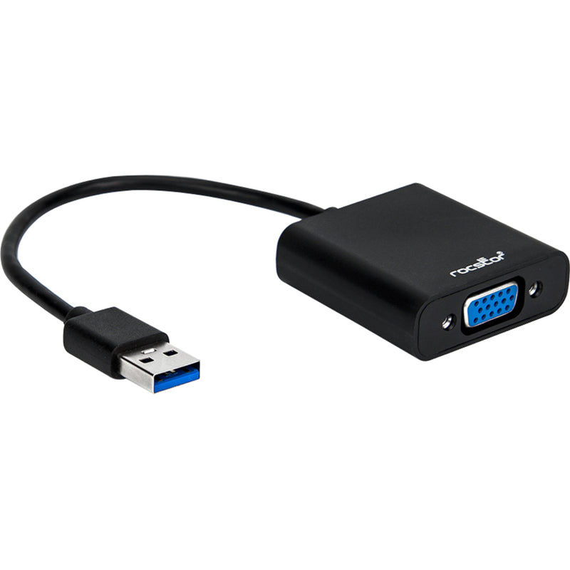 Angled view of Rocstor USB 3.0 to VGA adapter highlighting ergonomic design features