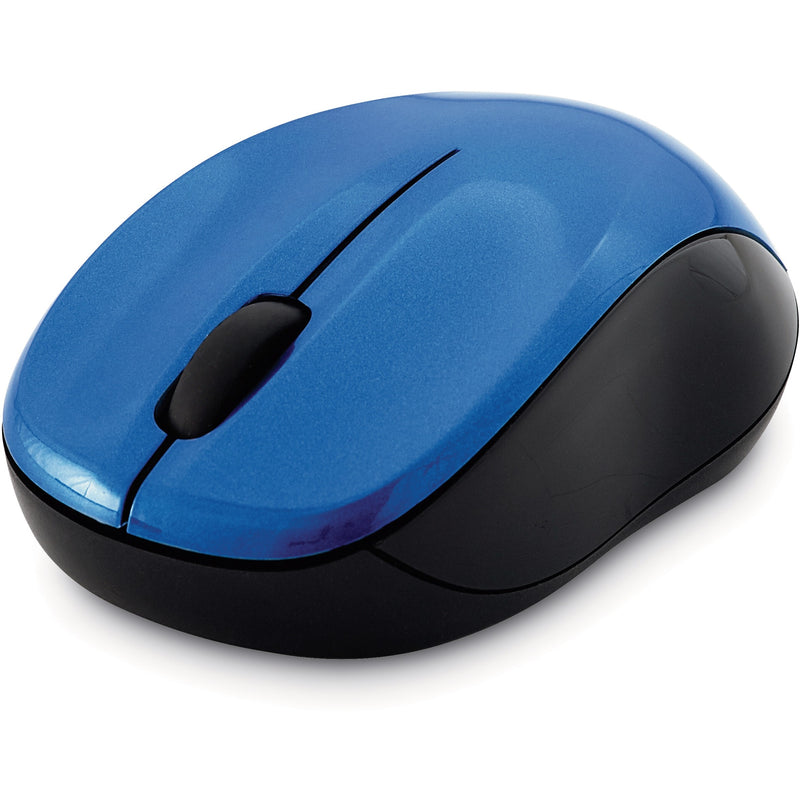 Verbatim Silent Wireless Blue LED Mouse in blue and black color scheme, top view showing smooth contoured surface