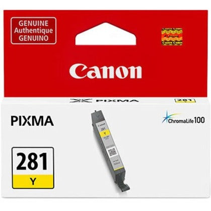 Canon CLI-281 Yellow ink cartridge in original retail packaging showing ChromaLife100 technology logo