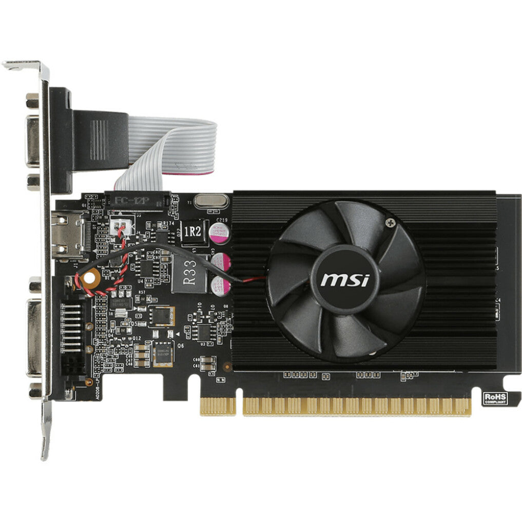 Top view of MSI GT 710 graphics card showing all ports and cooling system-alternate-image2