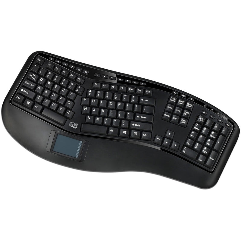 Side angle view of Adesso wireless keyboard showing palm rest