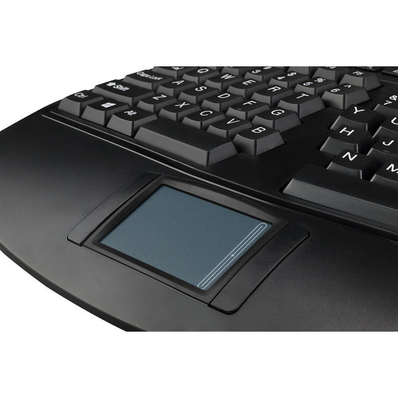 Detailed view of integrated touchpad and surrounding keyboard area