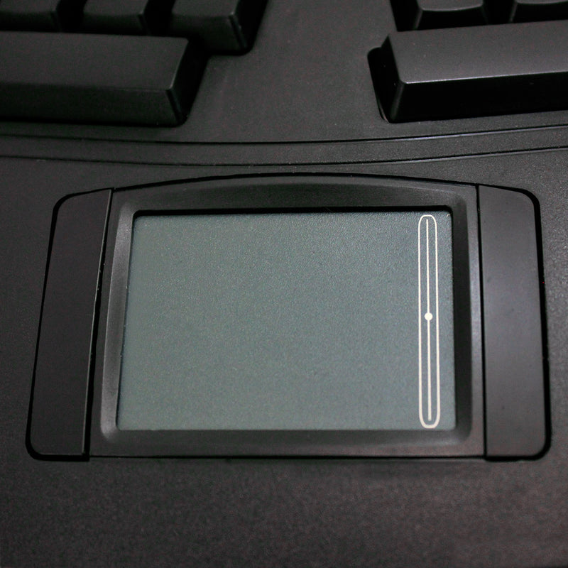 Close-up of keyboard touchpad surface showing scroll zone