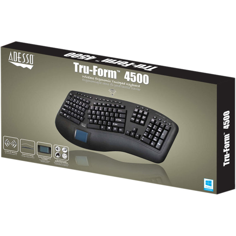 Retail packaging of Adesso WKB-4500UB wireless ergonomic keyboard