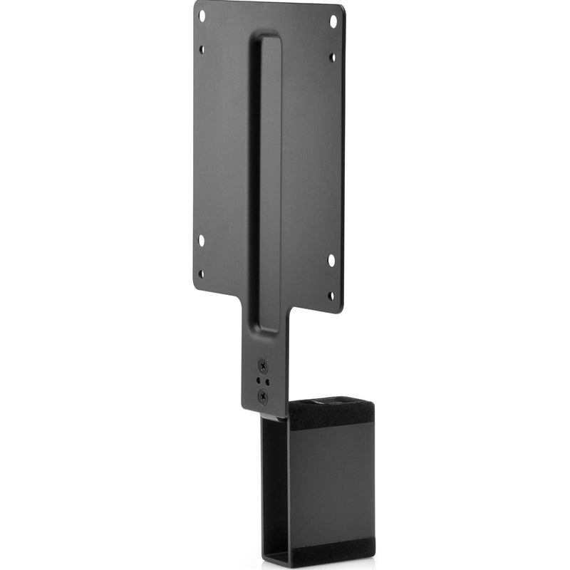 HP B300 PC Mounting Bracket shown in black with L-shaped design and VESA mounting holes for attaching mini PCs to displays