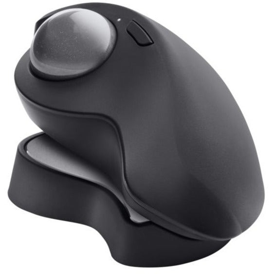 Angled view of Logitech MX ERGO PLUS highlighting ergonomic design and trackball placement