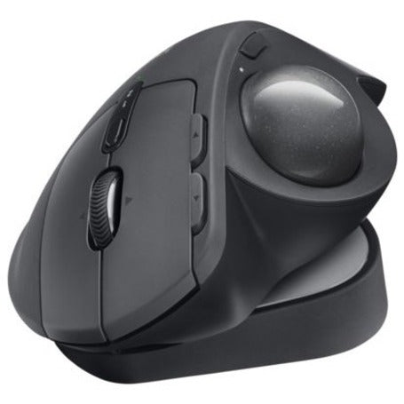 Side view of Logitech MX ERGO PLUS showing adjustable hinge mechanism and ergonomic profile