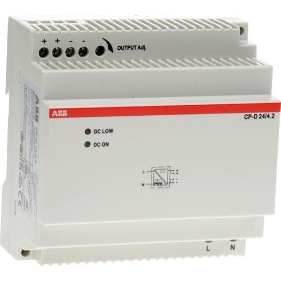 AXIS ABB CP-D 24/4.2 DIN rail mount power supply unit with LED status indicators and output adjustment capability