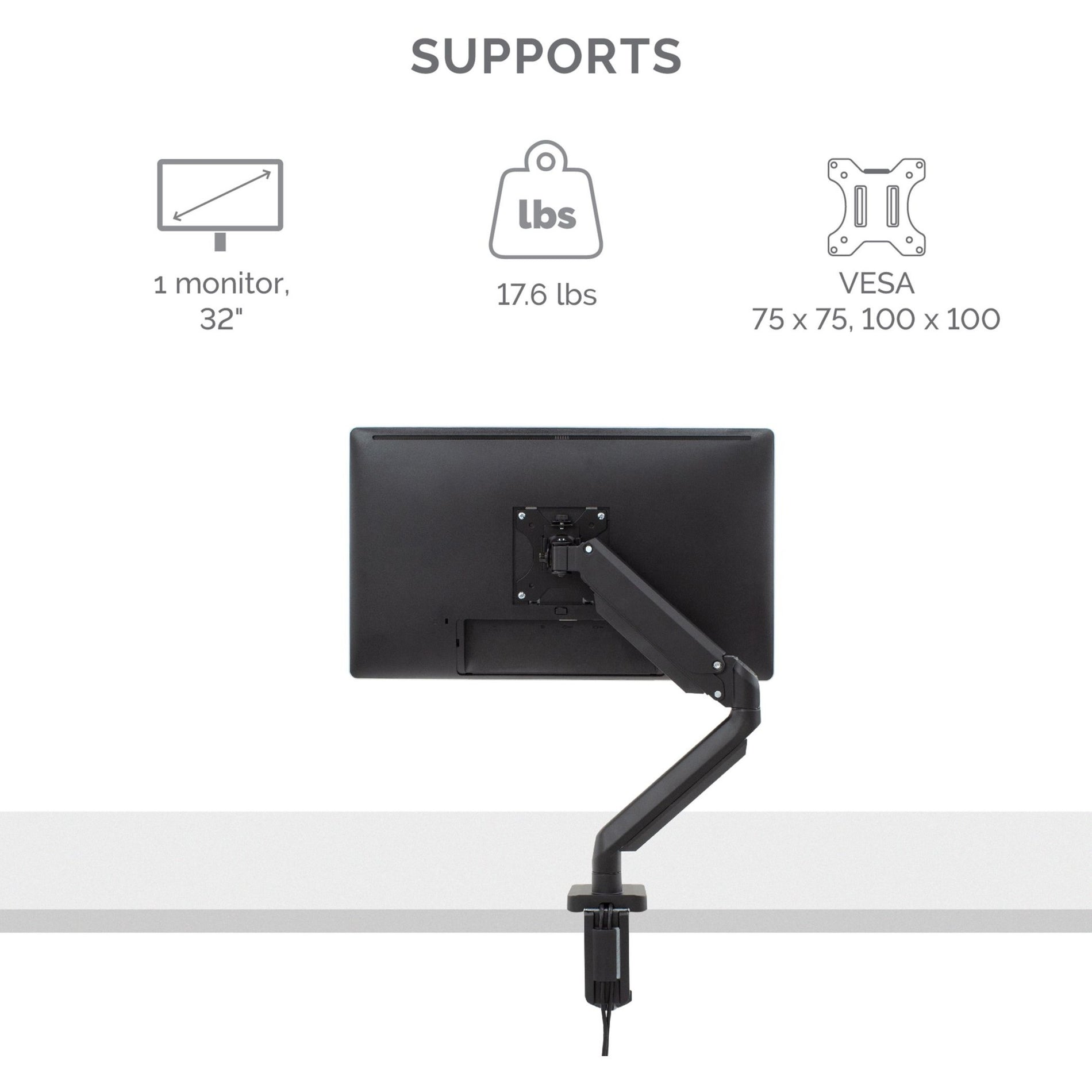 Soporte de Monitor Individual Serie Platinum Fellowes 8043301 Montaje Ergonómico de Escritorio para Monitores de hasta 30" Capacidad de Carga de 20 lb