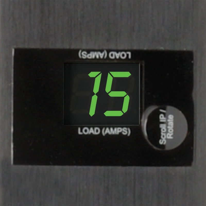 Close-up of digital amperage display showing load monitoring capability