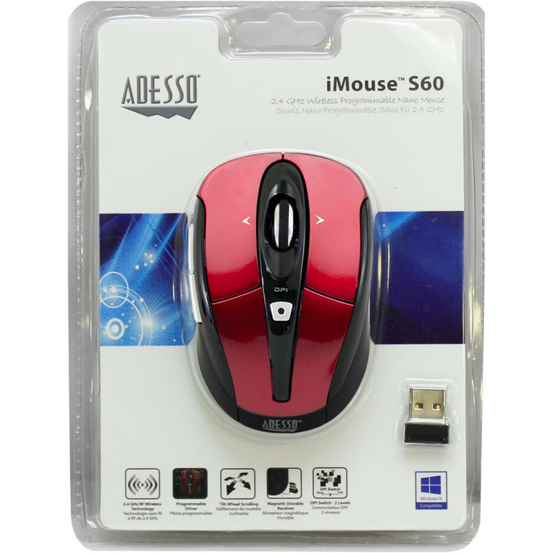 Retail packaging of Adesso iMouse S60R with feature icons