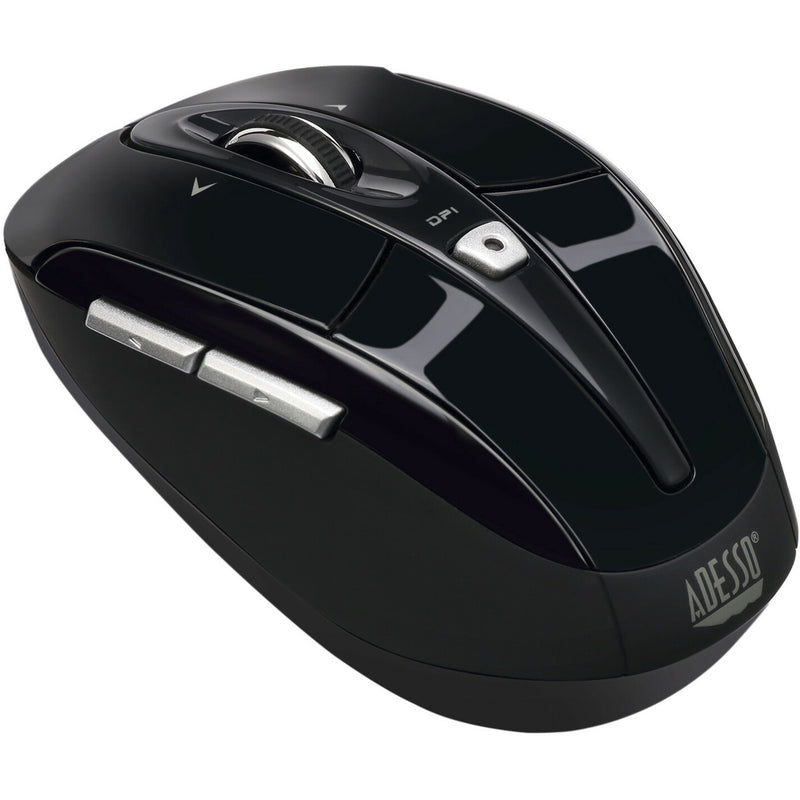 Profile view of Adesso wireless mouse showing ergonomic design