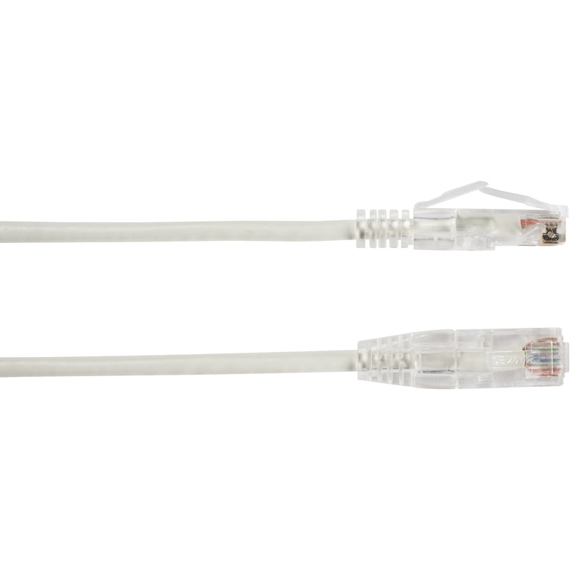 Dual-ended view of white Cat6a network cable showing both RJ-45 connectors with strain relief boots