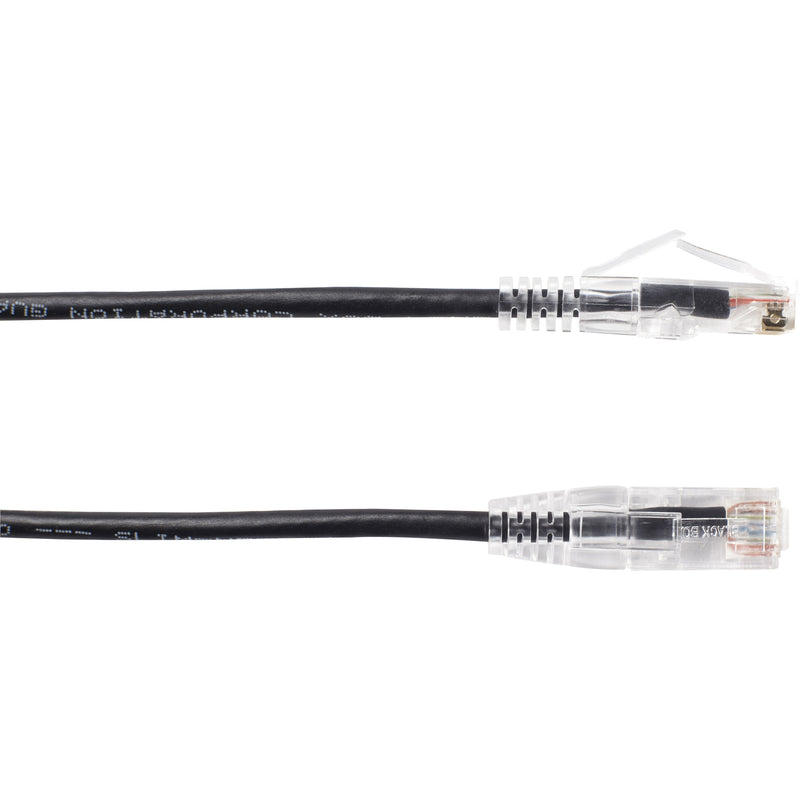 Side-by-side comparison of both ends of the Black Box Slim-Net Cat.6 cable showing matching RJ-45 connectors