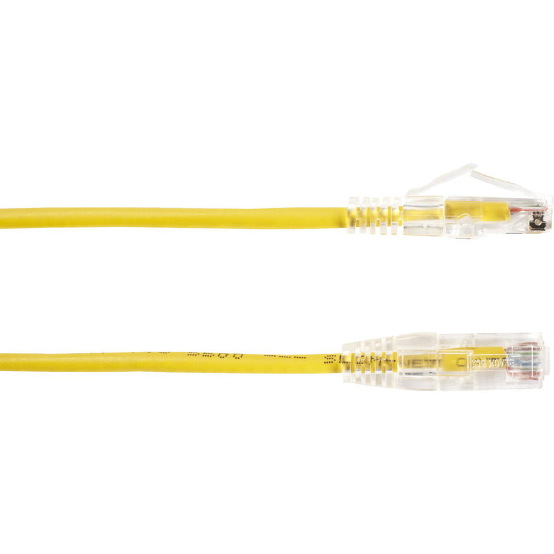 Side-by-side comparison of yellow Slim-Net Cat.6 cables showing consistent slim profile and clear connectors