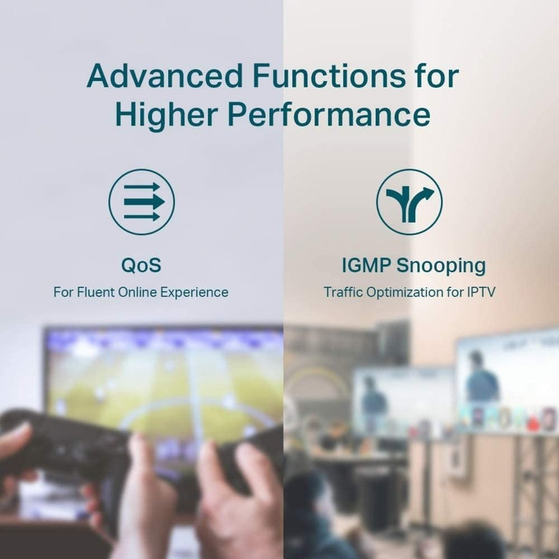 Advanced features diagram showing QoS and IGMP snooping capabilities